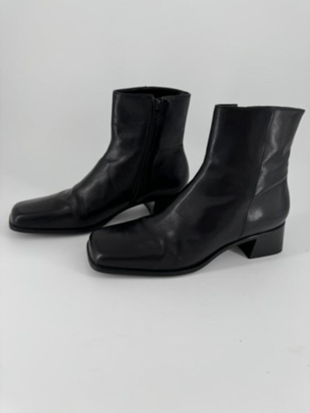 Vintage Gianni Bini Boots Womens 8.5M Black Leather Square Toe Y2K Brazil